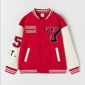 zara varsity jacket red